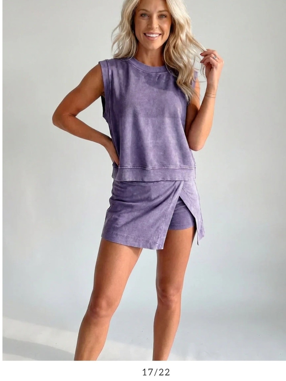 Washed Lavender Sleeveless Top and Wrap Skort Set